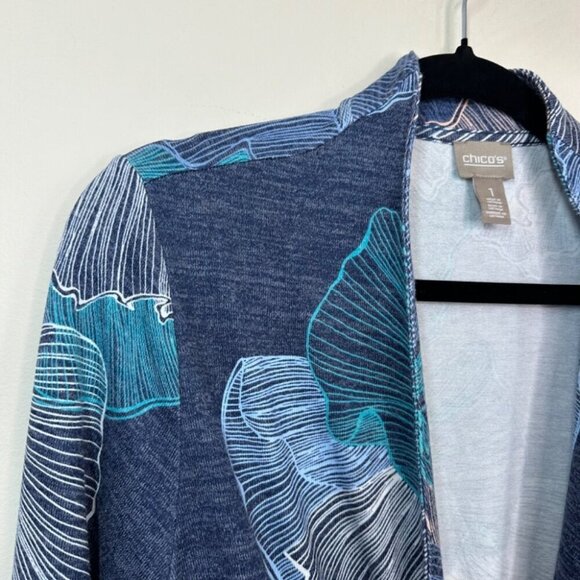 Chico’s Flowing Petals Lightweight Open Front Mermaid Print Jacket Size Small - Picture 7 of 16